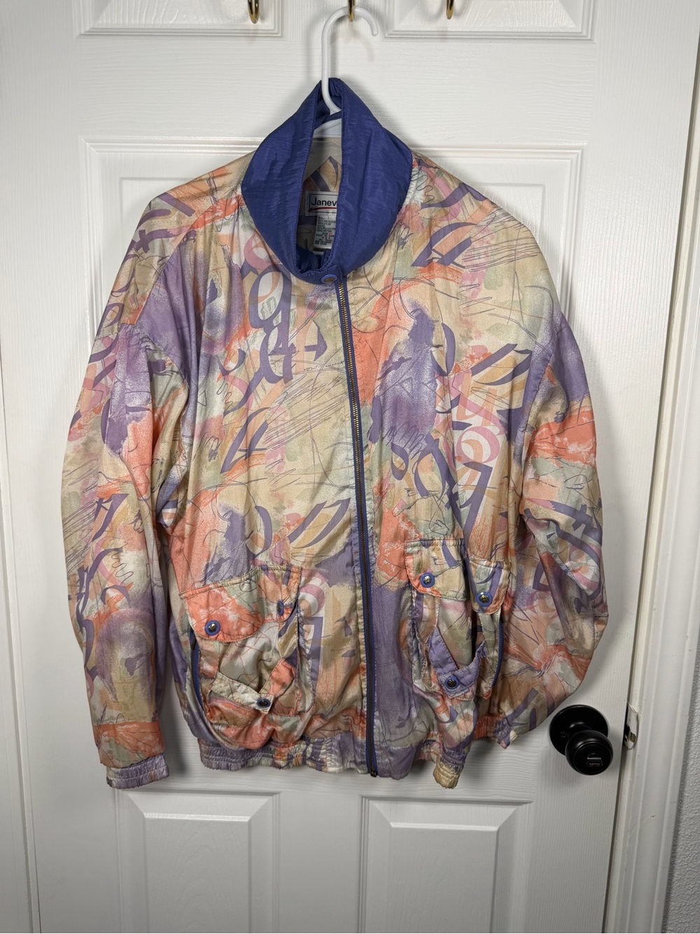 Vintage Multicolor Men's Bomber Jacket - Purple/Peach Abstract Print